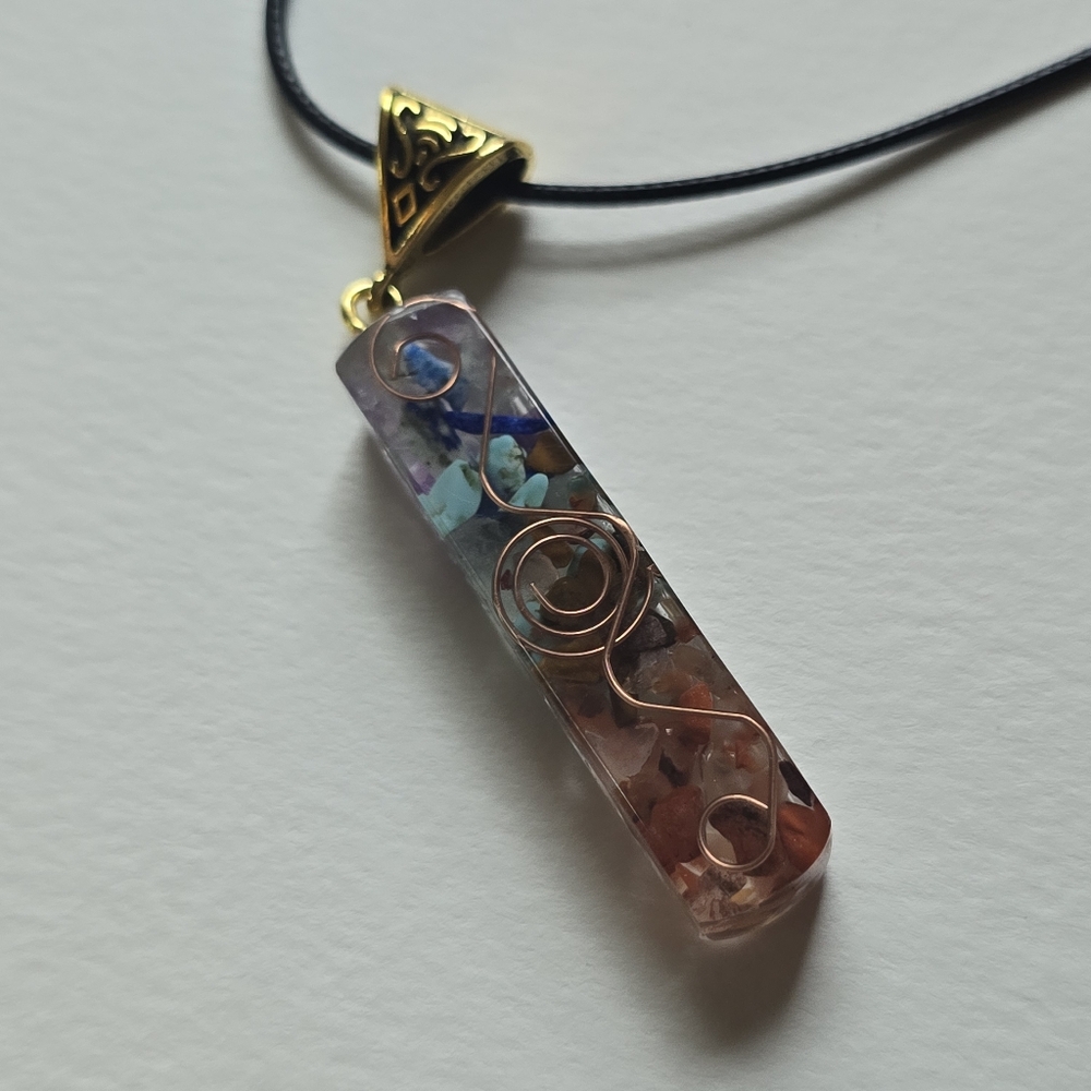 Handmade Orgone Energy Pendant Necklace with Gemstone Chips & Wire Wrap